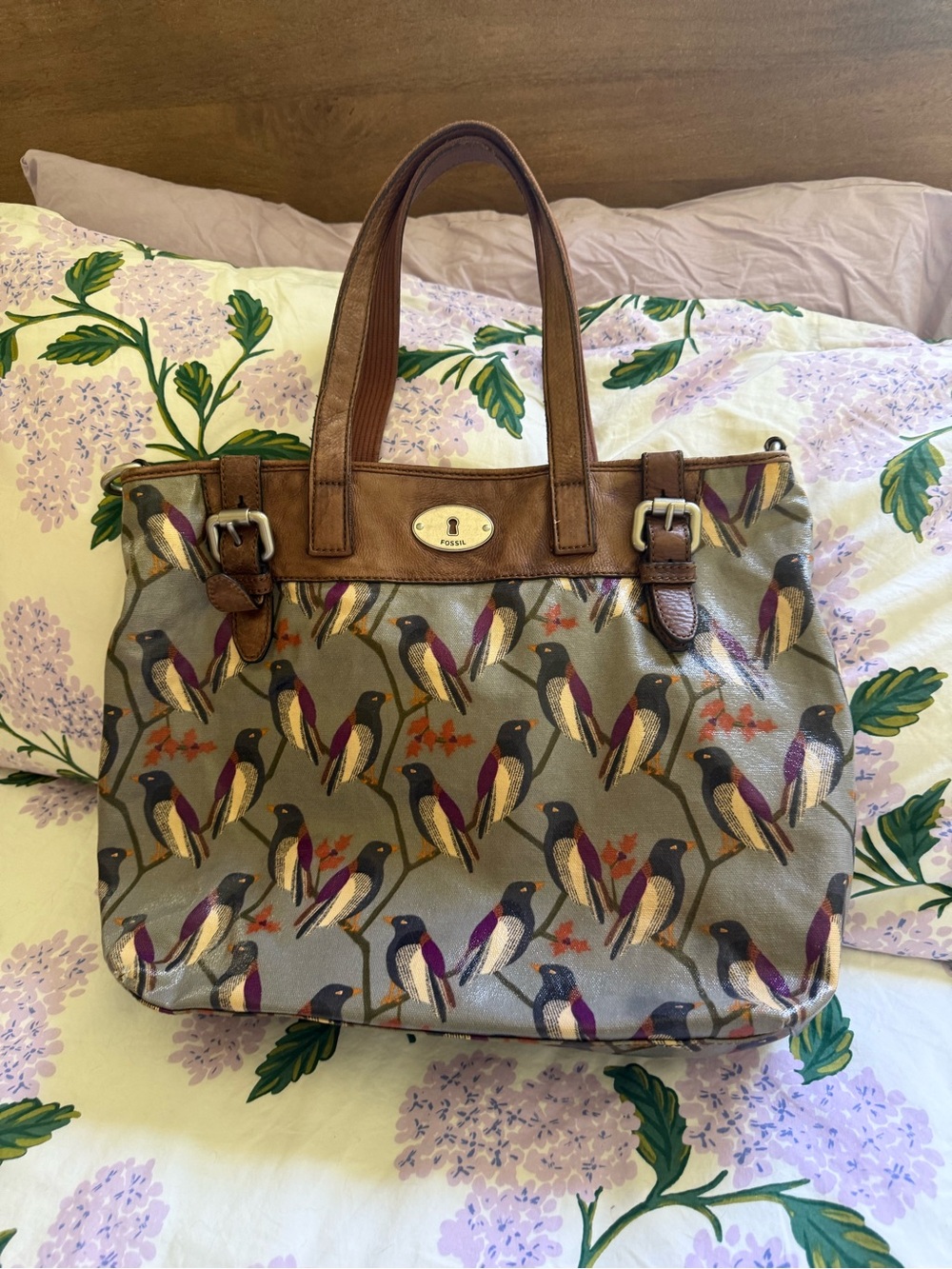 Fossil Key-Per Bird-Print Coated Canvas Shoulder Bag - Picture 2 of 11